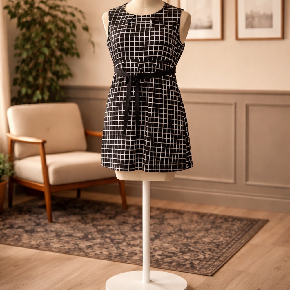 Motherhood Maternity Black and White Grid Pattern Top
